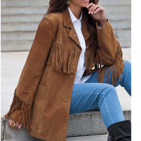 ROAMAN’S TAN SUEDE FRINGE JACKET - Picture 7 of 8